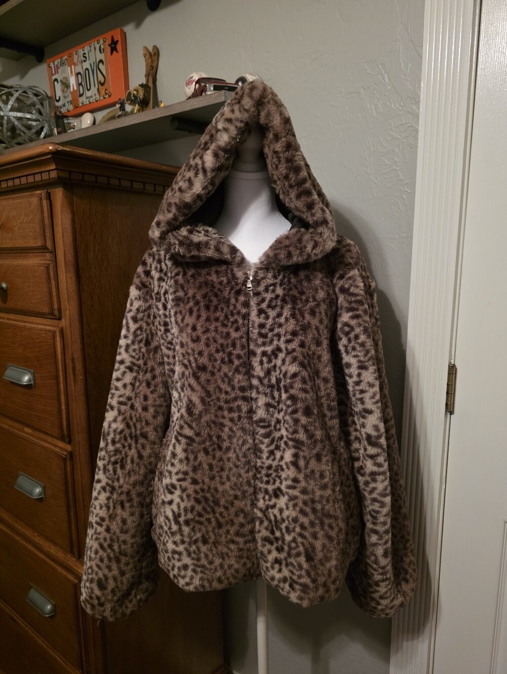 Me Jane Leopard Faux Fur Coat, Women's XL